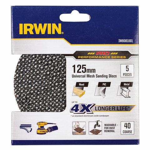 Irwin 125mm 40 Grit Orbital Sanding Disc 5 Pack