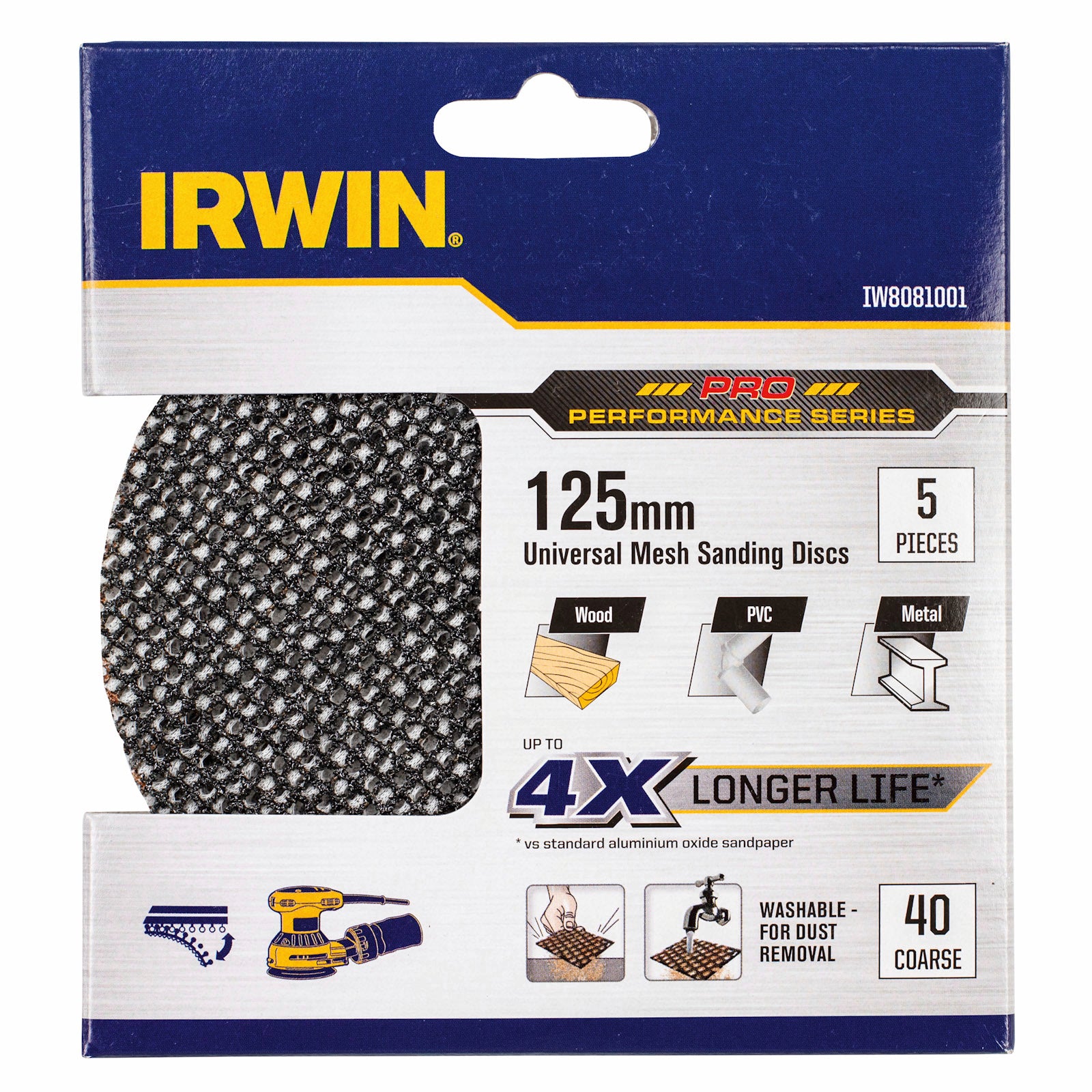 Irwin 125mm 40 Grit Orbital Sanding Disc 5 Pack
