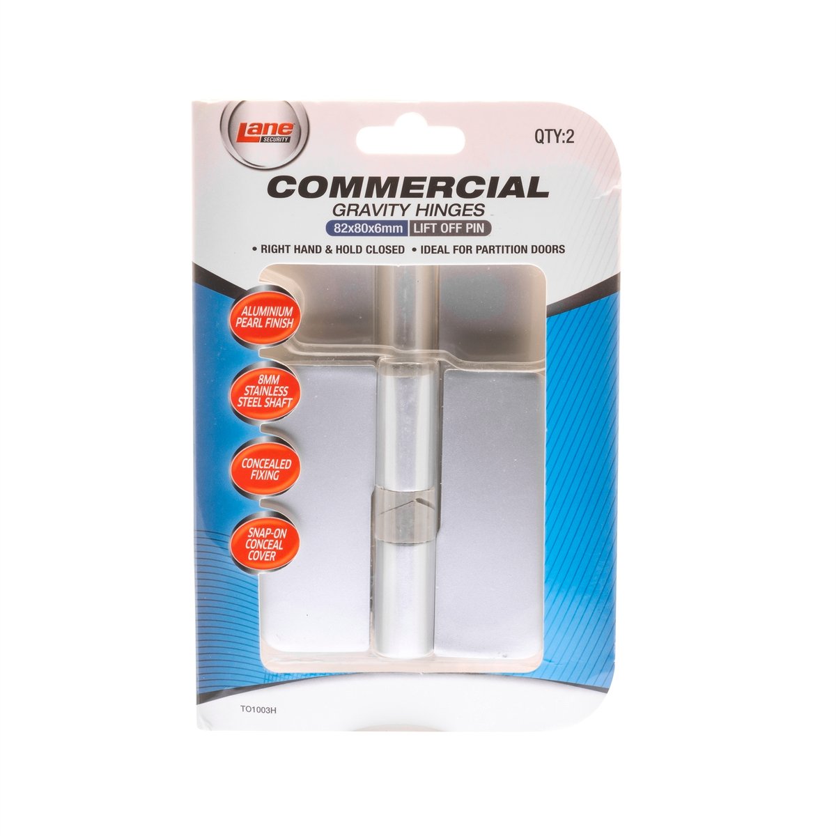Lane 82 x 80 x 6mm Aluminium Left Hand Hold Closed Gravity Hinge 2 Pack Pearl
