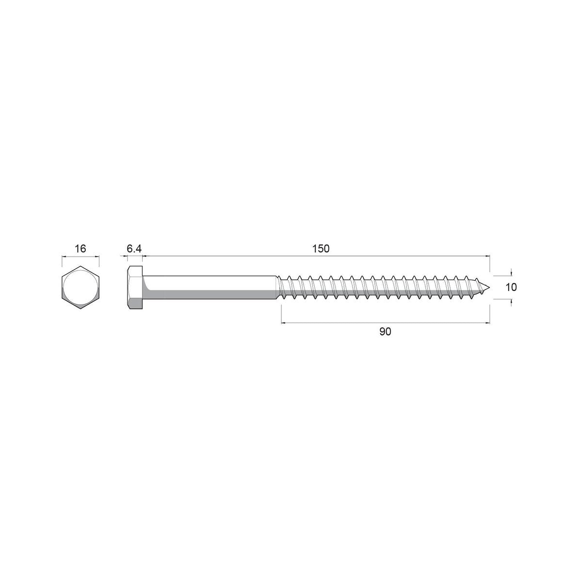 Zenith Hot Dip Galvanised Hex Head Coach Screws M10 x 150mm 25 Pack - SuperSaverAU - view 4