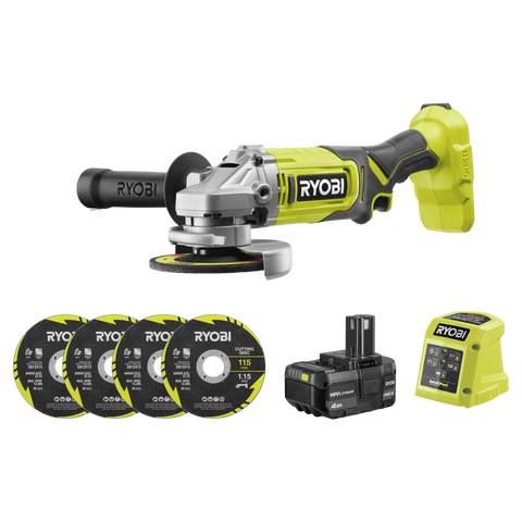 Ryobi 18V ONE+ Angle Grinder Kit - 115mm - 4.0Ah Battery - Cutting & Grinding - SuperSaverAU - view 1