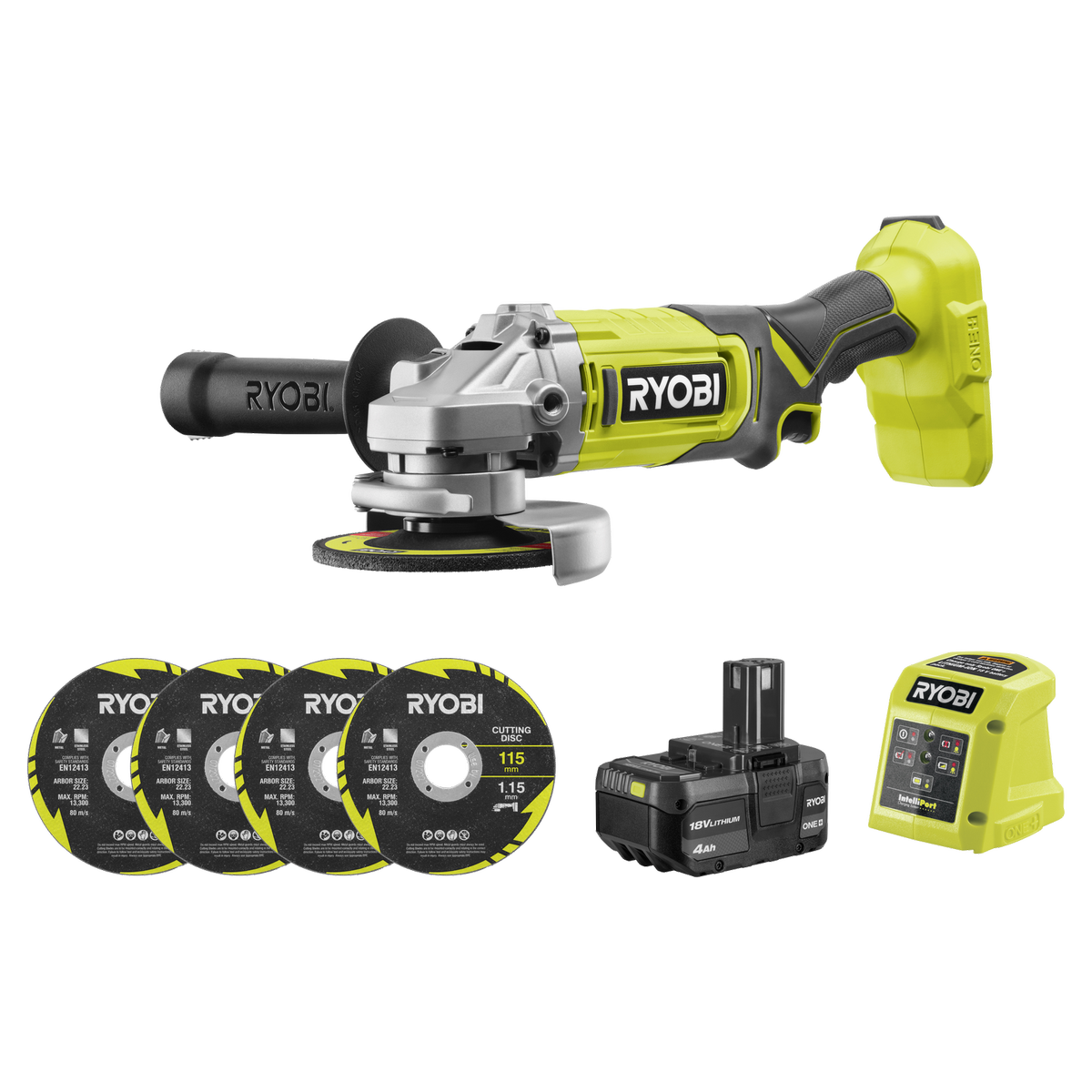 Ryobi 18V ONE+ 115mm Angle Grinder 4.0Ah Kit R18AG14A