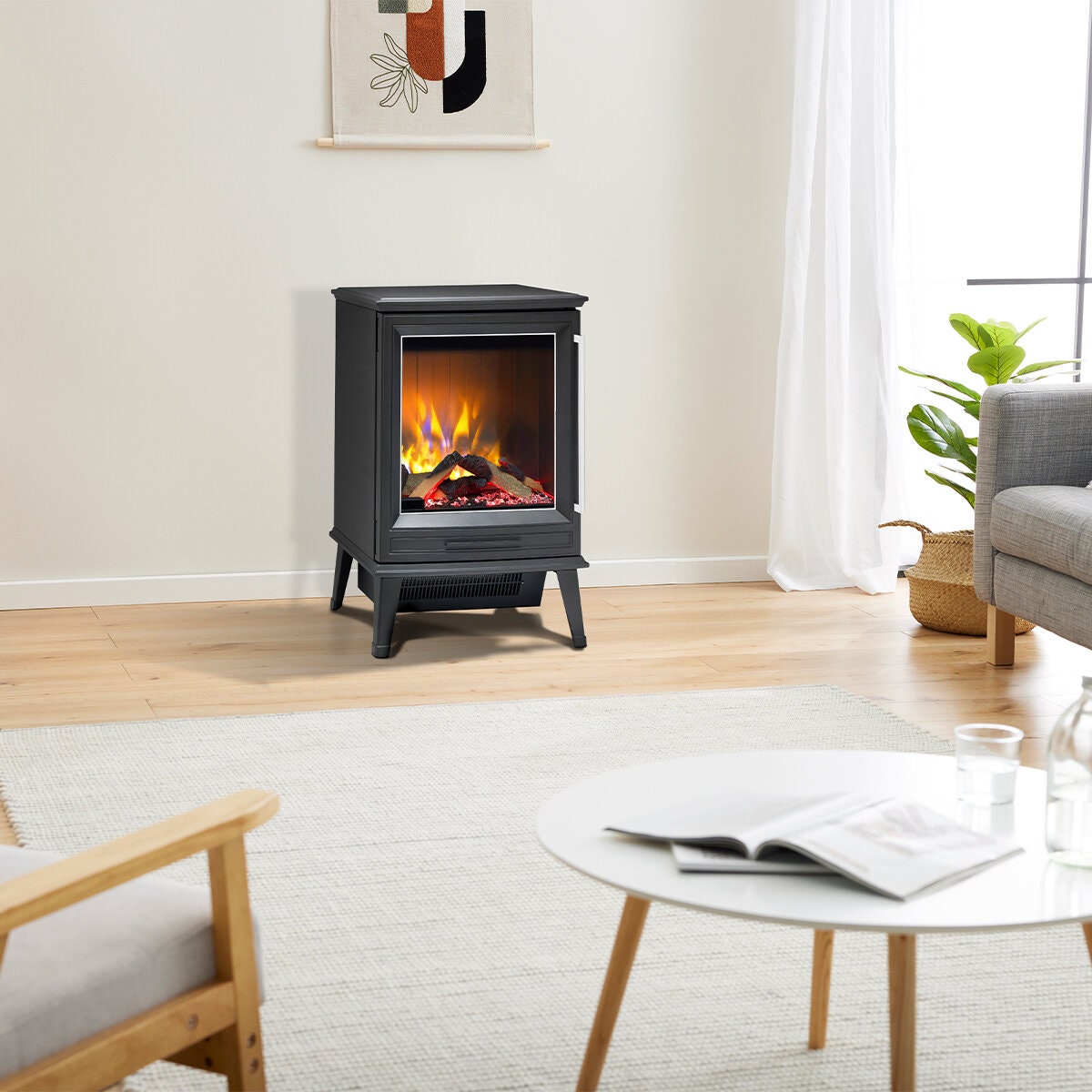 Dimplex Laverton 2kW Electric Fire - Black, 3D Optiflame Log Effect, Remote and Eight Hour Timer - LVT20-AU
