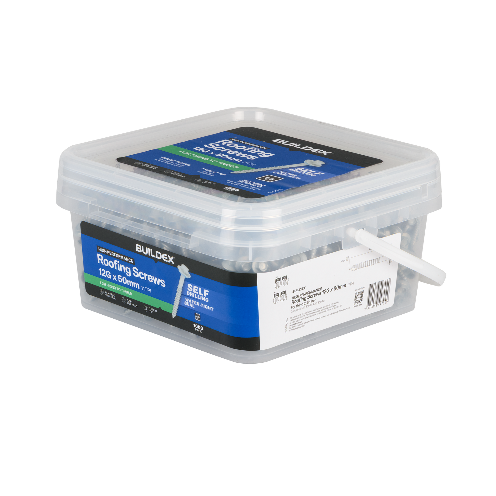 Buildex 12G x 50mm Class 3 Roofing Screws with Seal - 1000 Pack