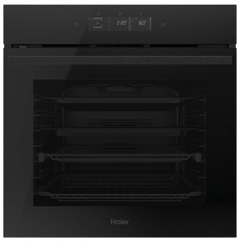Haier 60cm 500 Series Pyrolytic Oven - 78L, 14 Functions, Steam Assist, Air Fry, Wi-Fi, Black - HWO60S14TPB6
