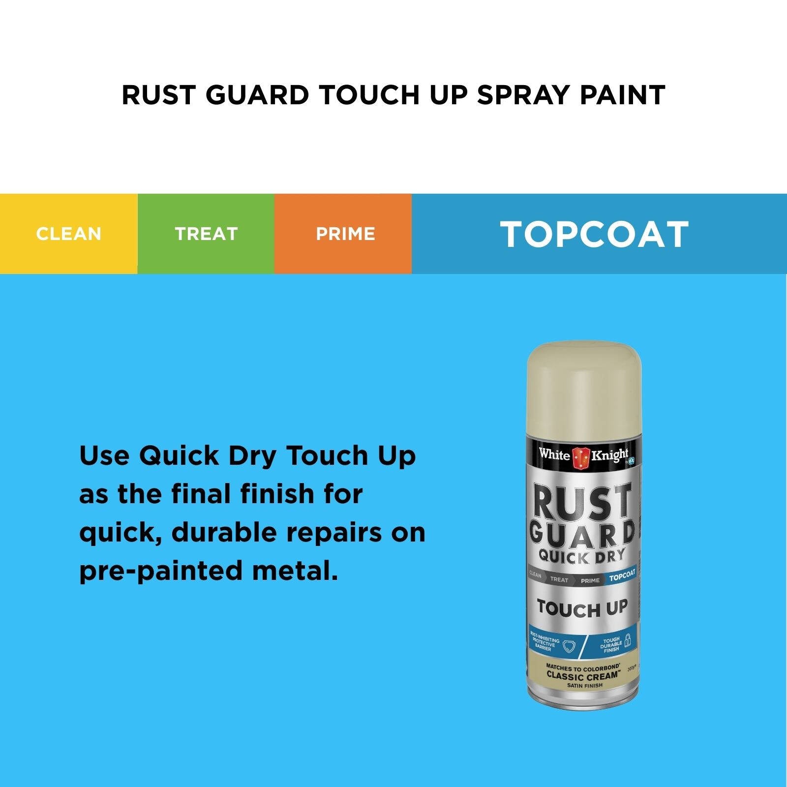 White Knight Rust Guard Touch Up Spray Paint 300g Classic Cream Satin