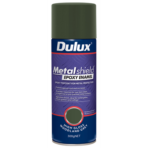 Dulux Metalshield 300g Epoxy Enamel Gloss Spray Paint Woodland Grey - No Primer Needed on Bare Steel