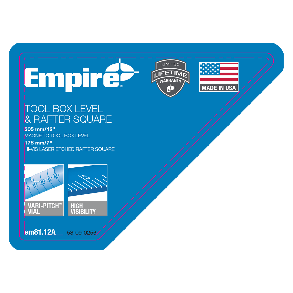 Empire True Blue Magnetic Torpedo Level & Rafter Square Set - Vari-Pitch Level with Hi-Vis Rafter Square