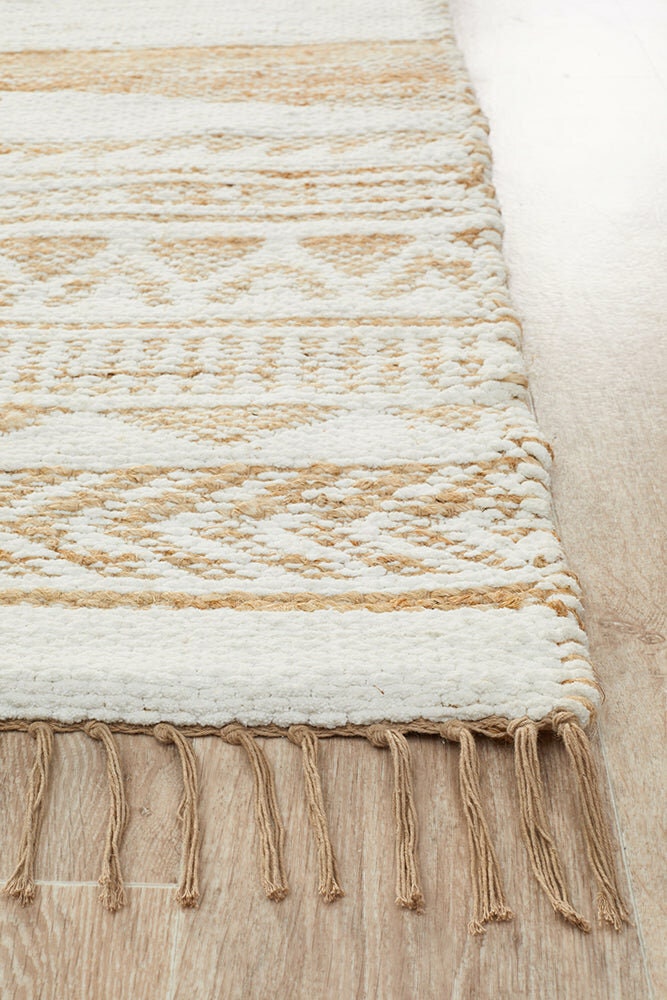 Rug Culture Parade Large Rug 280x190cm - White Jute & Cotton Chenille, Hand Loomed - PRD333WHT280X190
