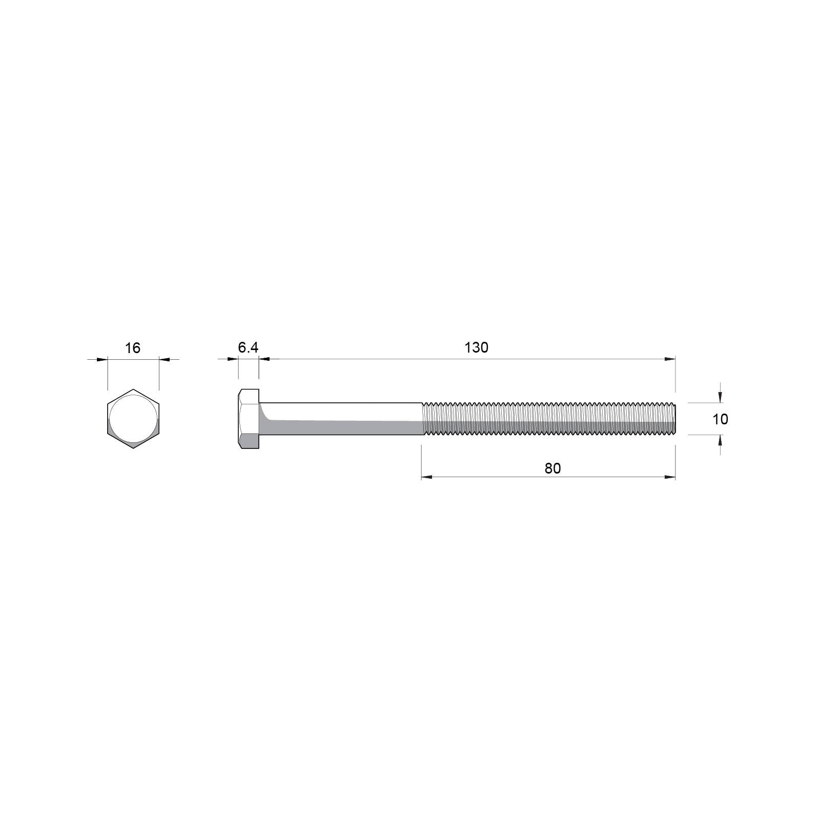 Zenith M10 x 130mm Hot Dip Galvanised Hex Head Bolt & Nut - 4.6 Grade Steel