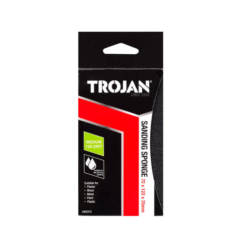 Trojan Jumbo Sanding Sponge 120 Grit, 76 x 127 x 25mm Foam Wet & Dry