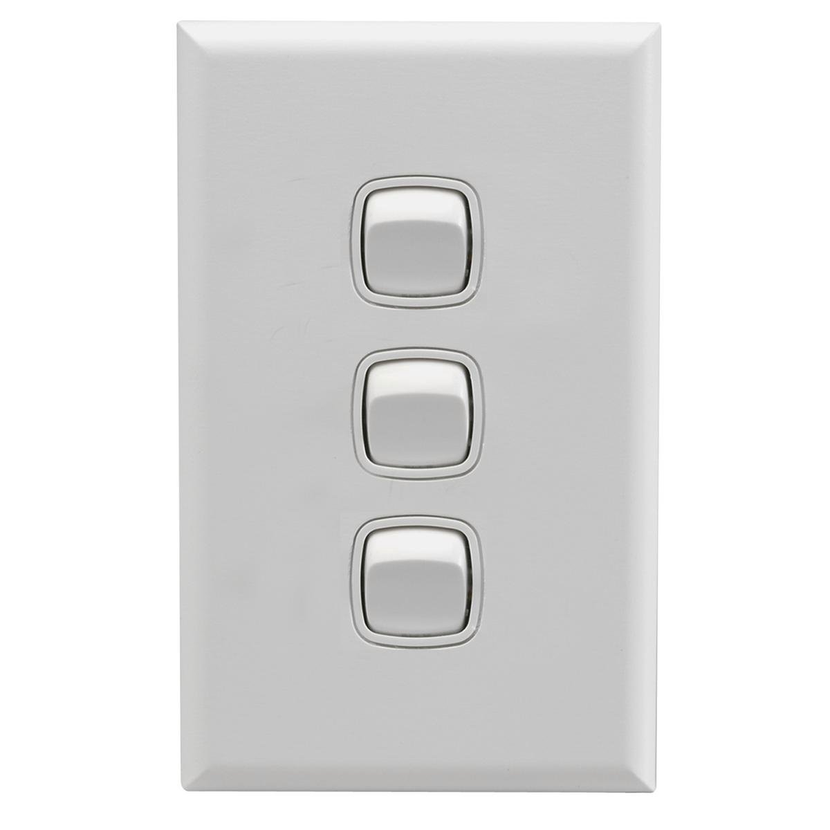 HPM Excel 3 Gang Wall Switch - 73mm x 117mm - Plastic - Durable Design - SuperSaverAU - view 1