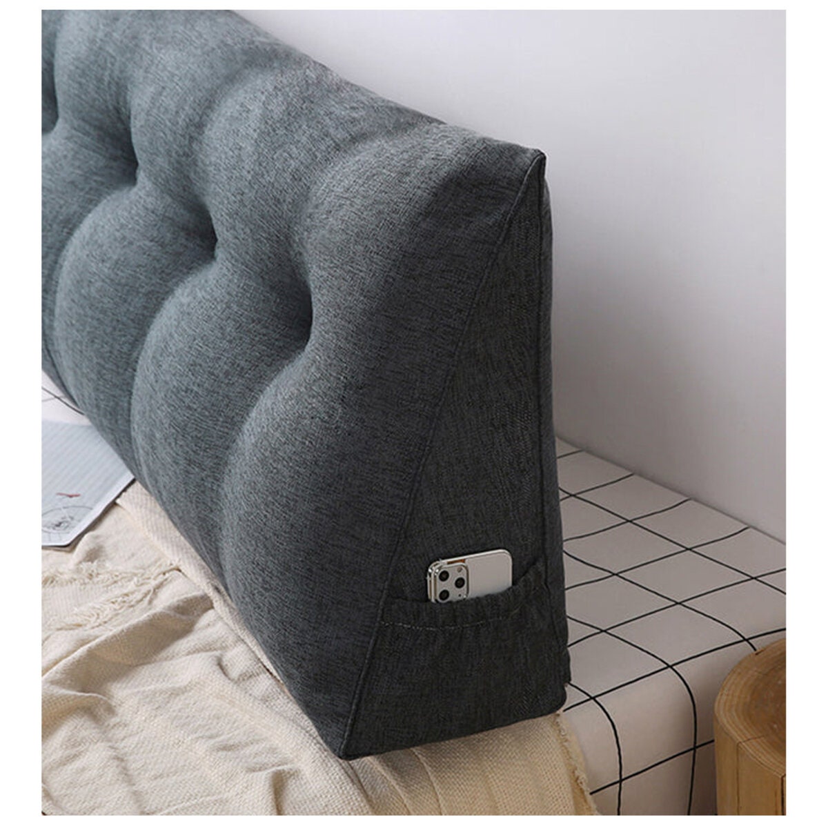 SOGA Dark Grey Polyester Bed Cushion - Removable Washable Cover - PILLOWFAB180GREY