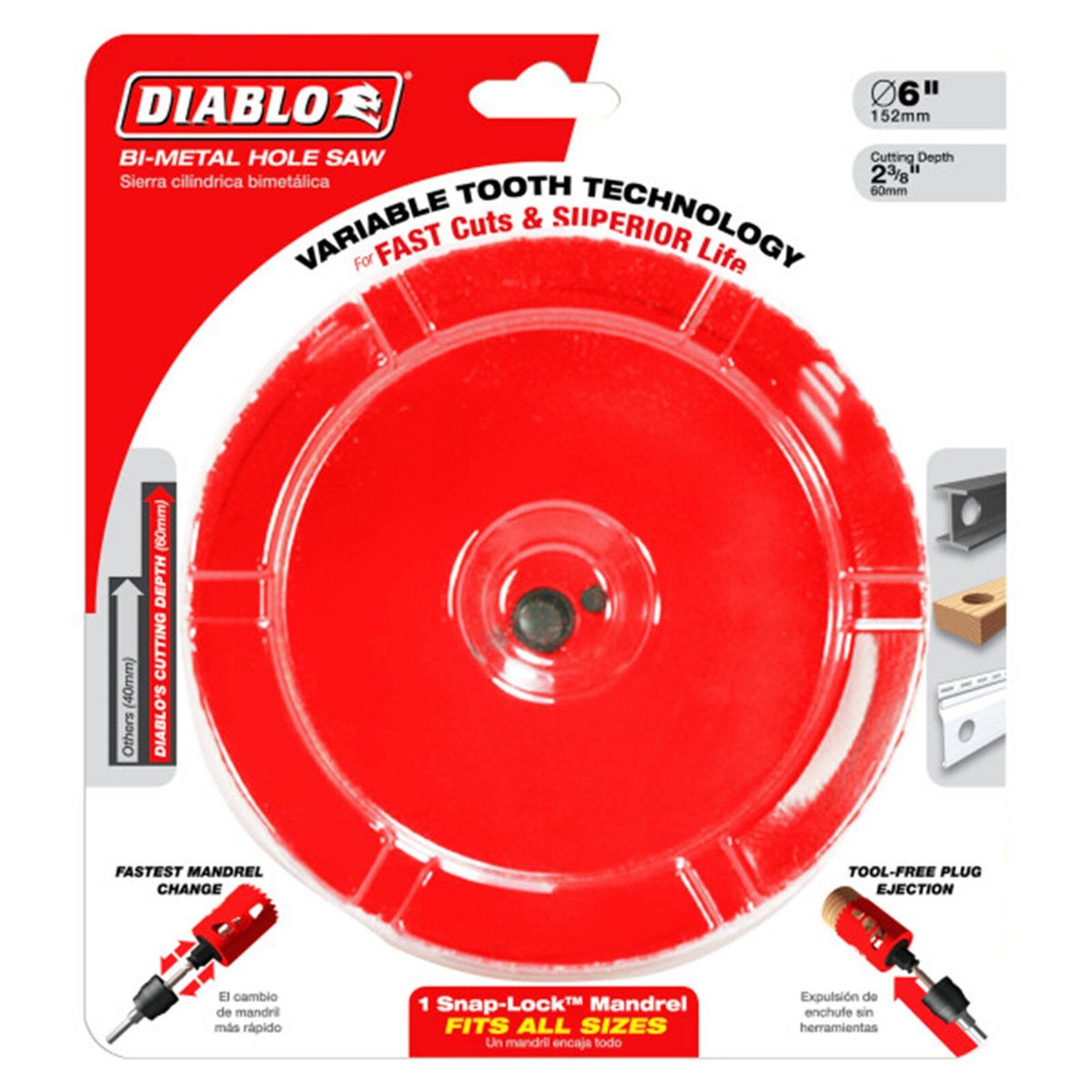 Diablo 152mm Bi-Metal Hole Saw, 60mm Depth, Wood Steel Plastics