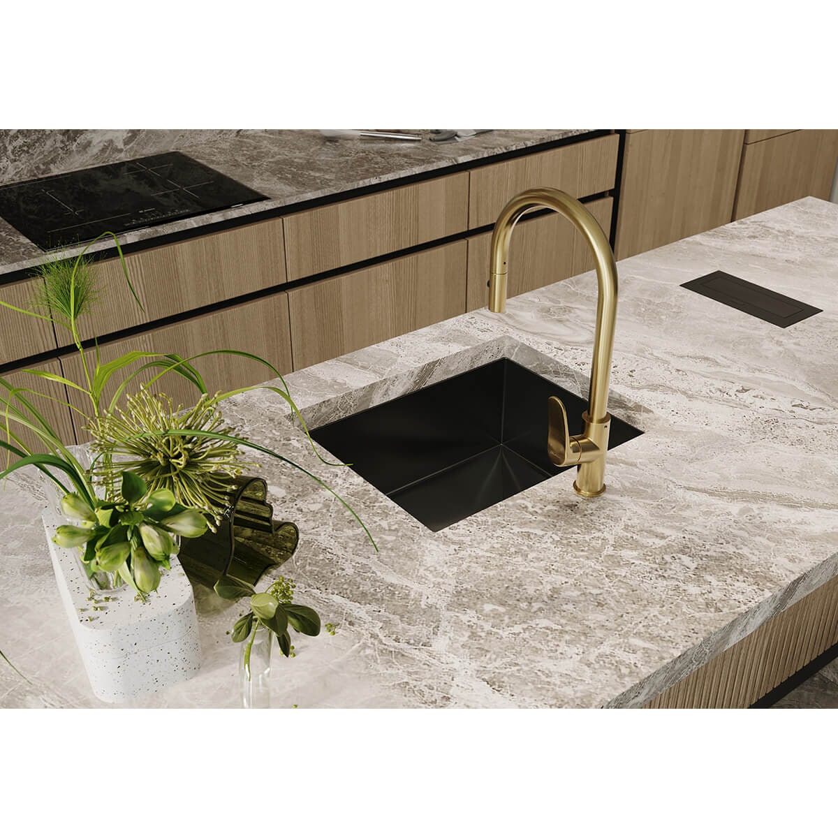 Oliveri Verona pull out gooseneck mixer tap - Satin White - WELS 6 star - VA306507WH-P