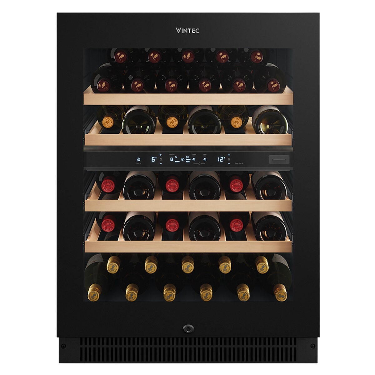 Vintec 40 Bottle Dual Zone Wine Fridge - Black, UV-Protected Glass Door, Inverter Compressor - VWD820SCB-X