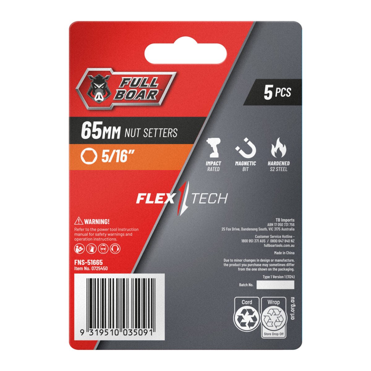 Full Boar Magnetic Impact Nut Setters 5 Pack - 5 x 16 x 65mm - Durable, High-Torque - SuperSaverAU - view 2