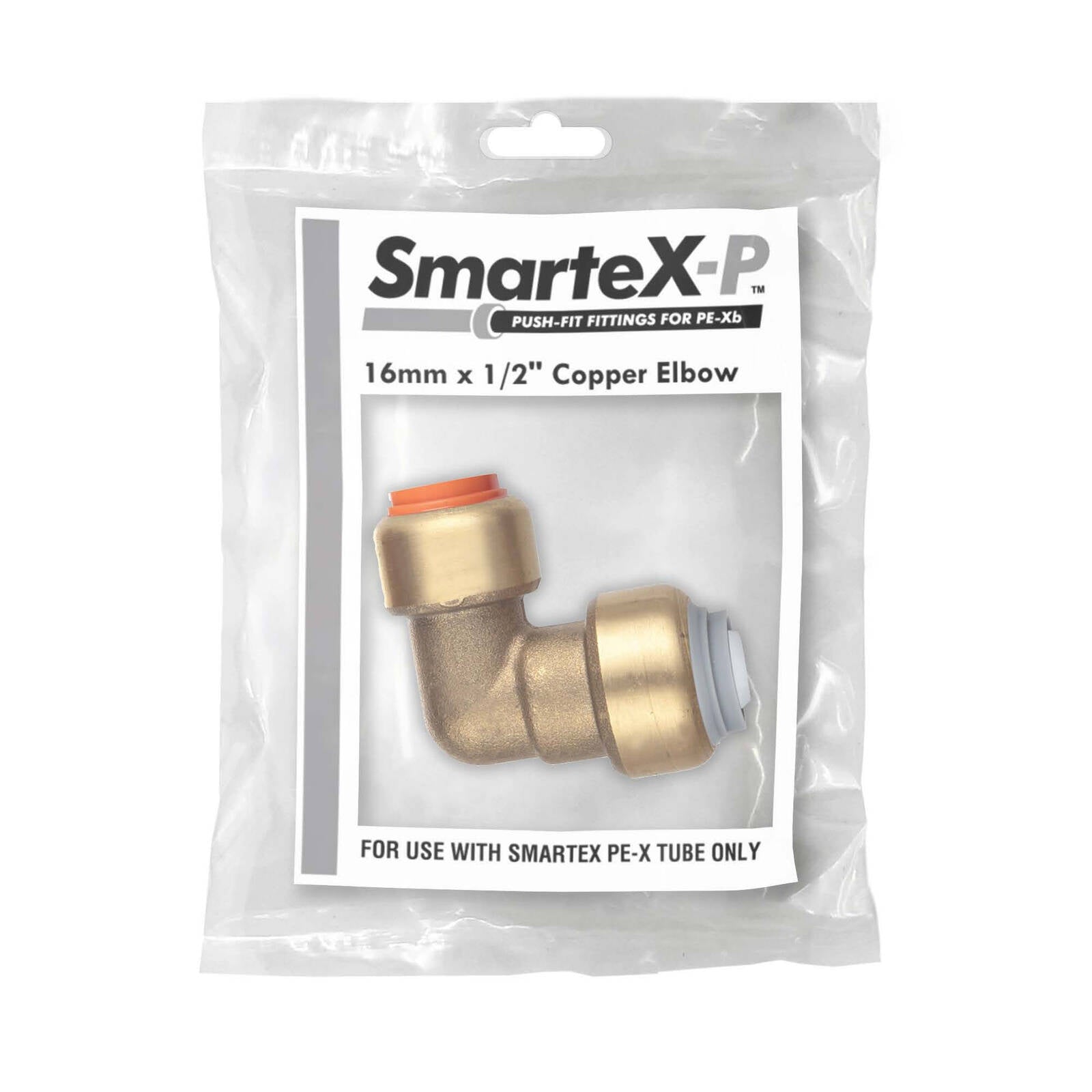 SmarteX-PEX Copper 16 x 15mm Push-Fit Conversion Elbow - Lead Free Brass