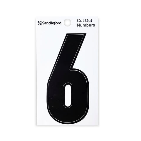 Sandleford 85mm Black Cut Out Self Adhesive House Number 6 - Weather Resistant Gloss