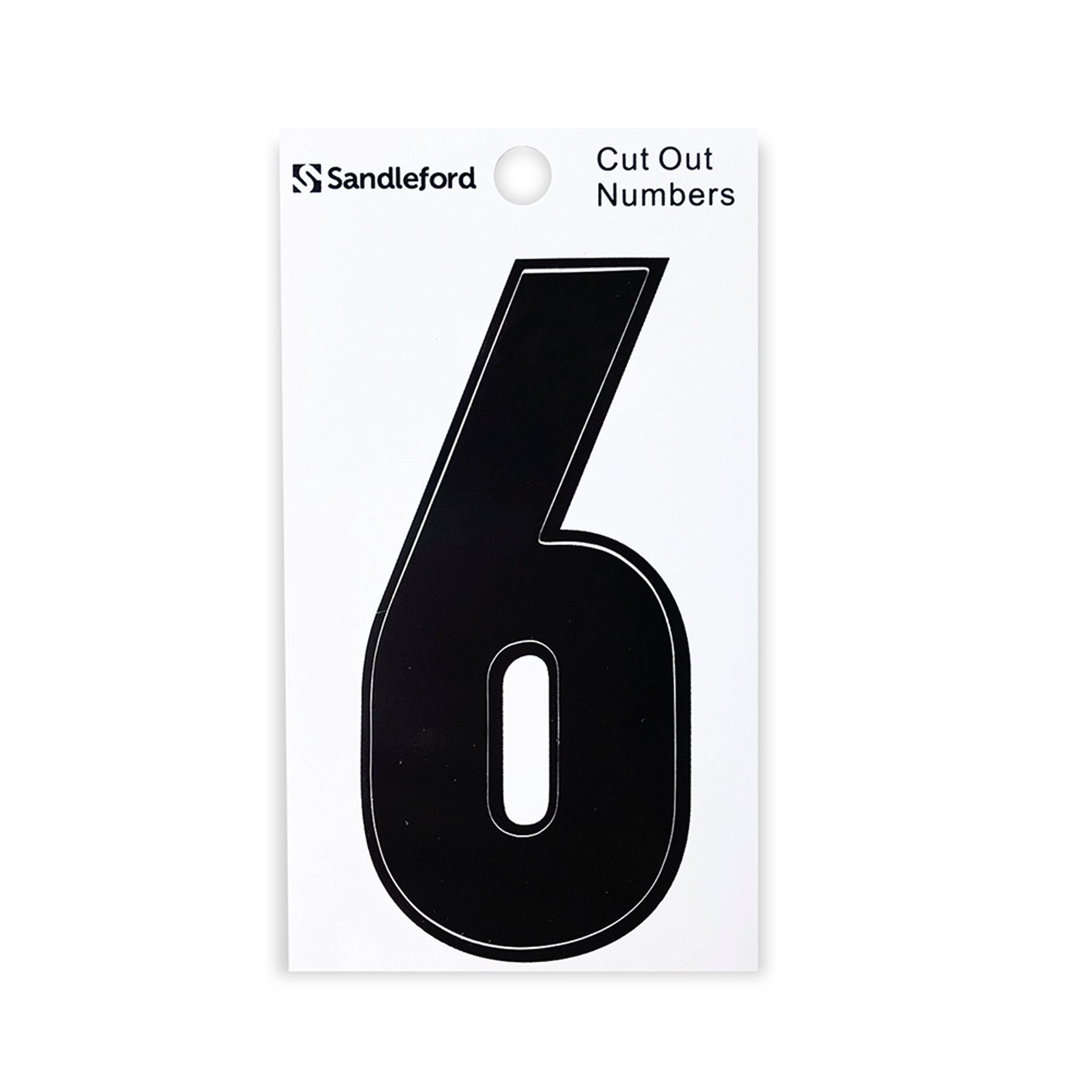 Sandleford 85mm Black Cut Out Self Adhesive House Number 6 - Weather Resistant Gloss