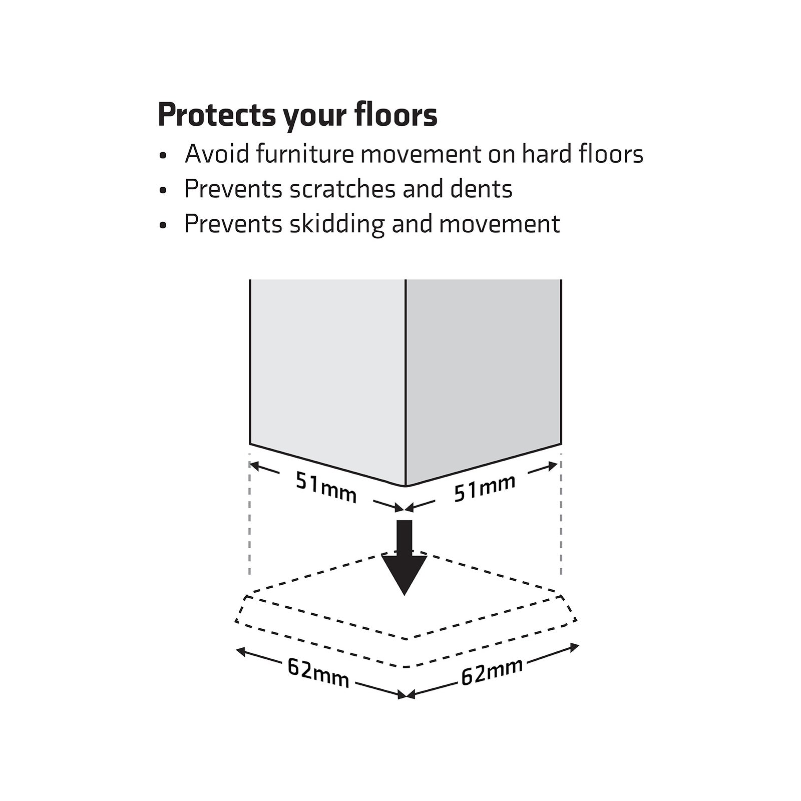 Surface Gard 51 x 51mm Brown Square Rubber Base Castor Cups - 4 Pack
