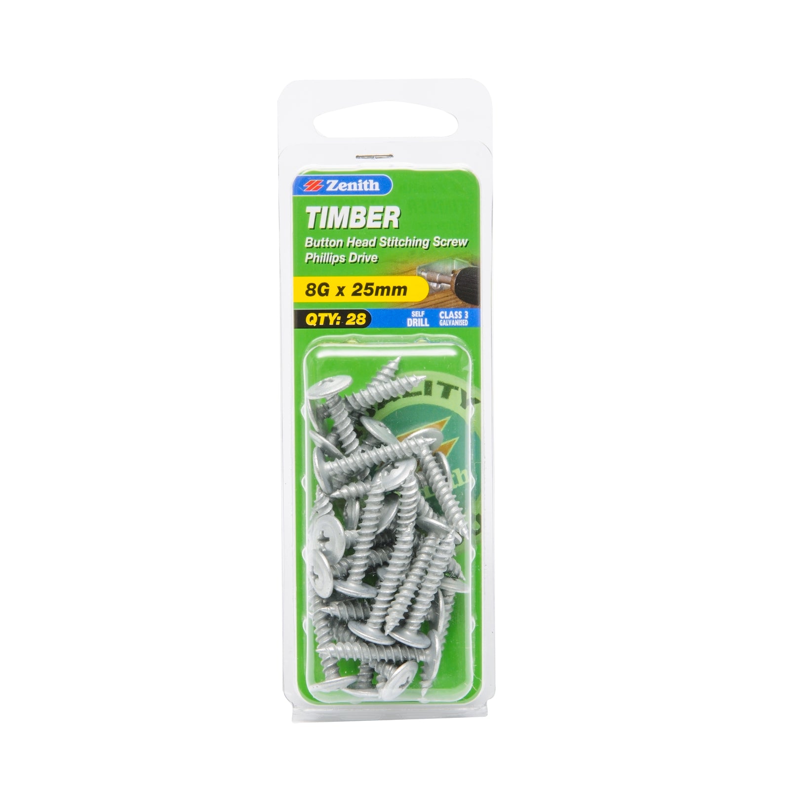 Zenith 8G x 25mm Galvanised Button Head Stitching Timber Screws - 28 Pack