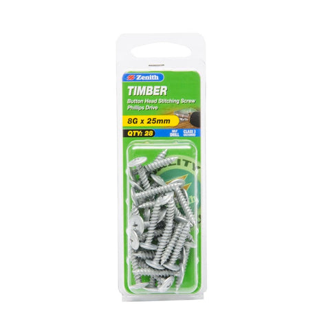 Zenith Timber Screws 8g x 25mm Galvanised Button Head 28 Pack - SuperSaverAU - view 1