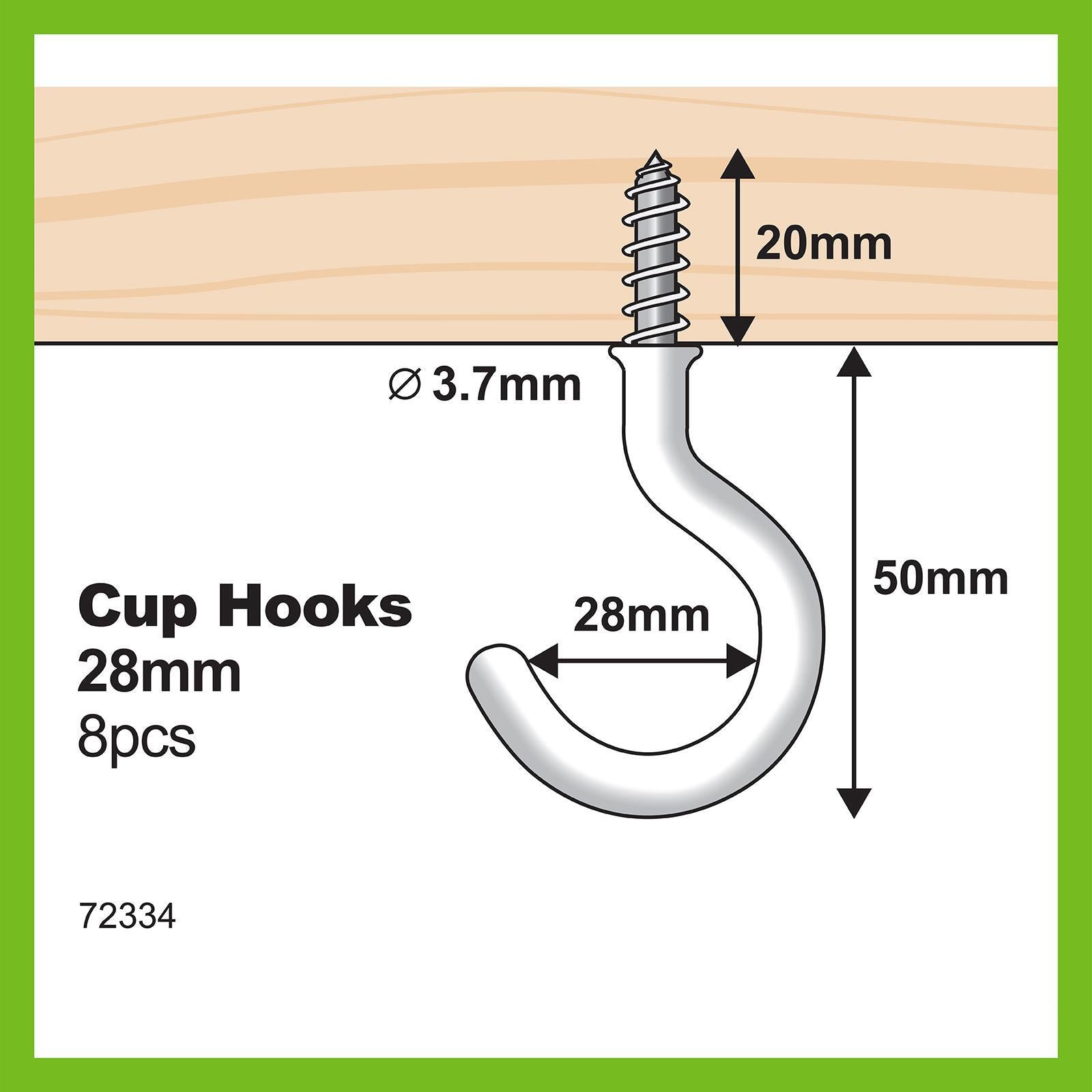 Everhang 28mm White PVC Coated Steel Cup Hook - 8 Pack