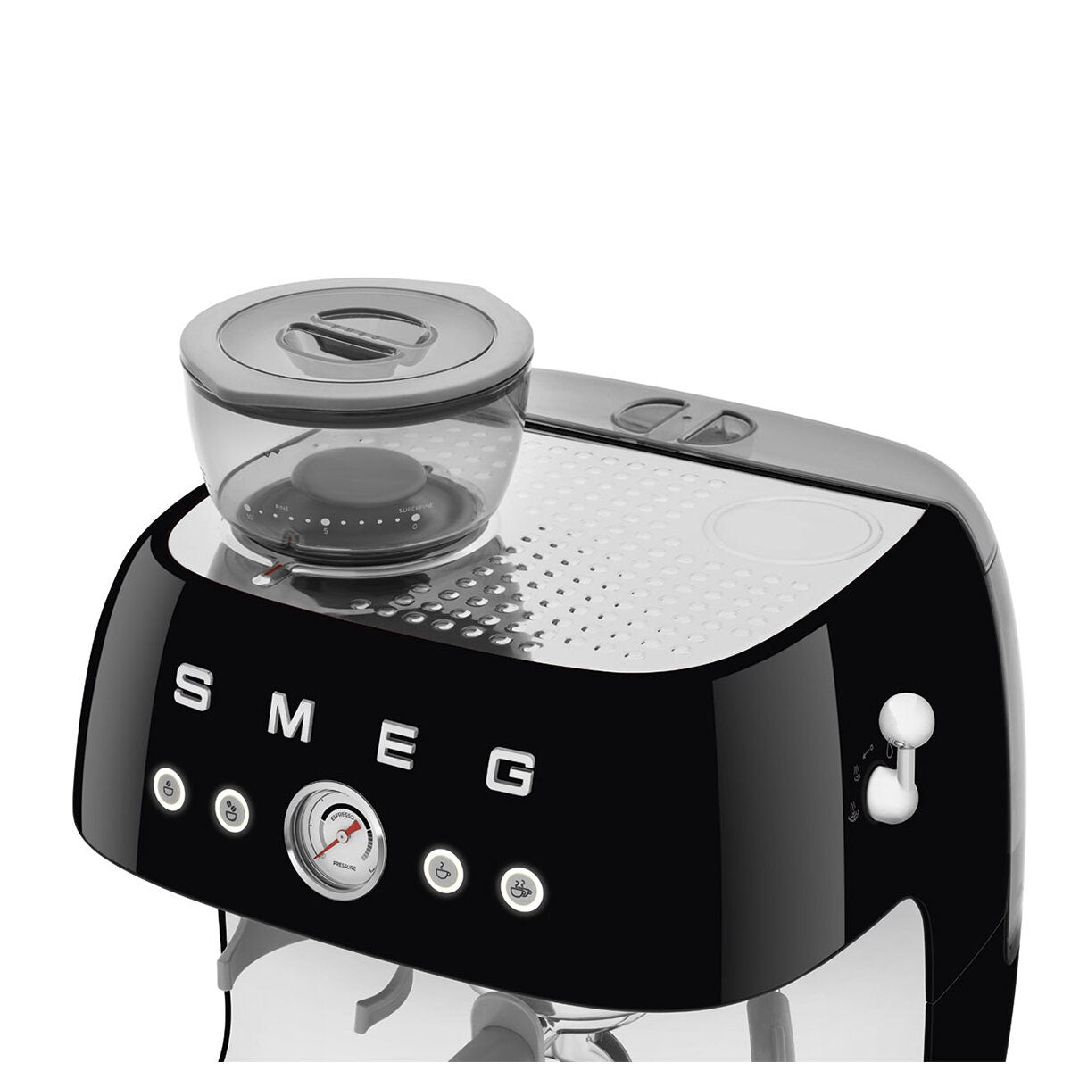 Smeg 50s Style Espresso Machine with Built-in Grinder - 20 Bar, Dual Thermoblock, Black - EGF03BLAU
