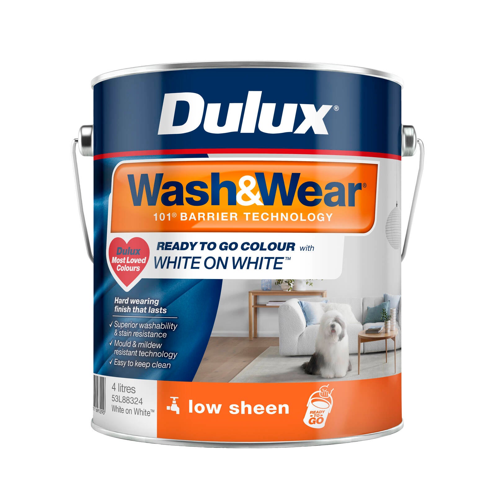 Dulux Wash&Wear 4L White On White Low Sheen Ready To Go Interior Paint