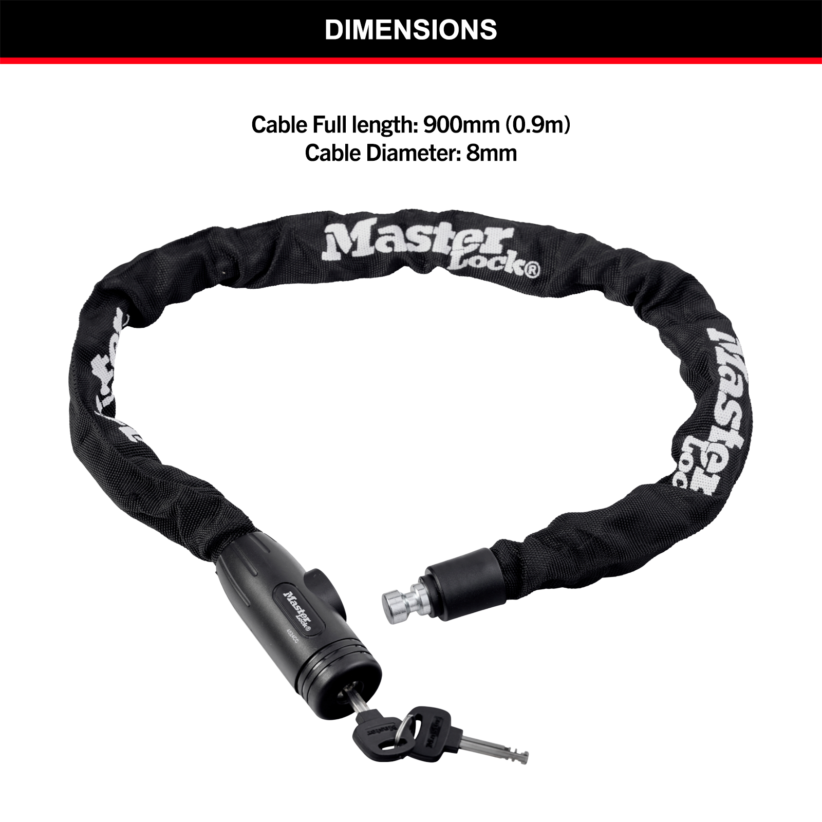 Master Lock 8mm x 0.9m Covered Chain With Integrated Key Lock, Steel, Nylon Covered
