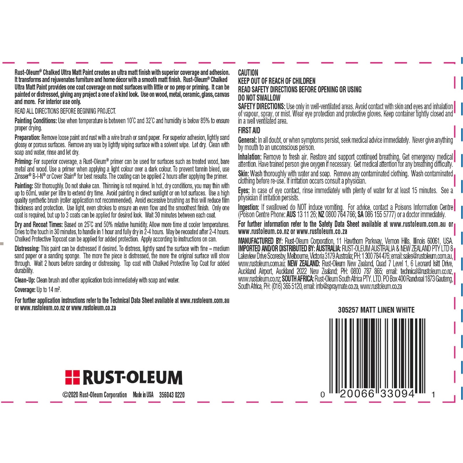 Rust-Oleum Chalked Ultra Matt Paint Light Tint Base 887ml - Tintable One-Coat Furniture Paint