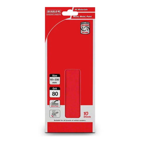 Diablo 93 x 230mm 80 Grit Abrasive Orbital Sanding Sheets - 10 Pack
