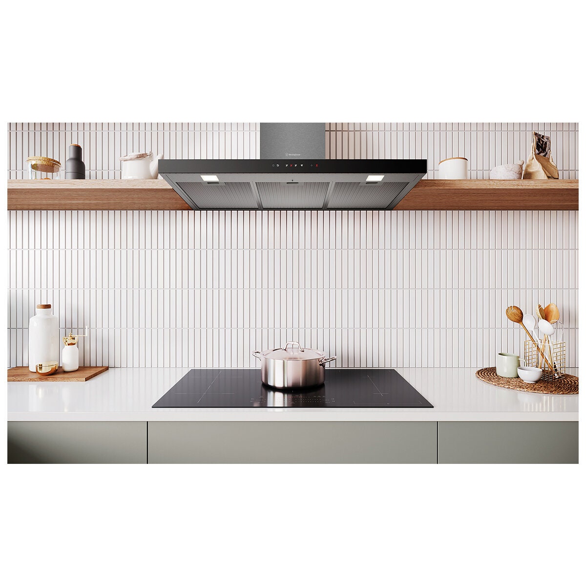 Westinghouse 90cm Canopy Rangehood with Hob2Hood - Dark Stainless Steel, 810m³/h, Boost - WRC924DSD