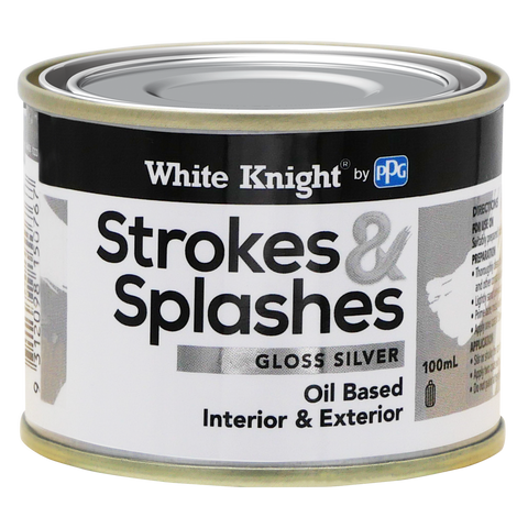 White Knight Strokes and Splashes Paint - 100ml - Silver - Oil Based - No Brush Marks - SuperSaverAU - view 1