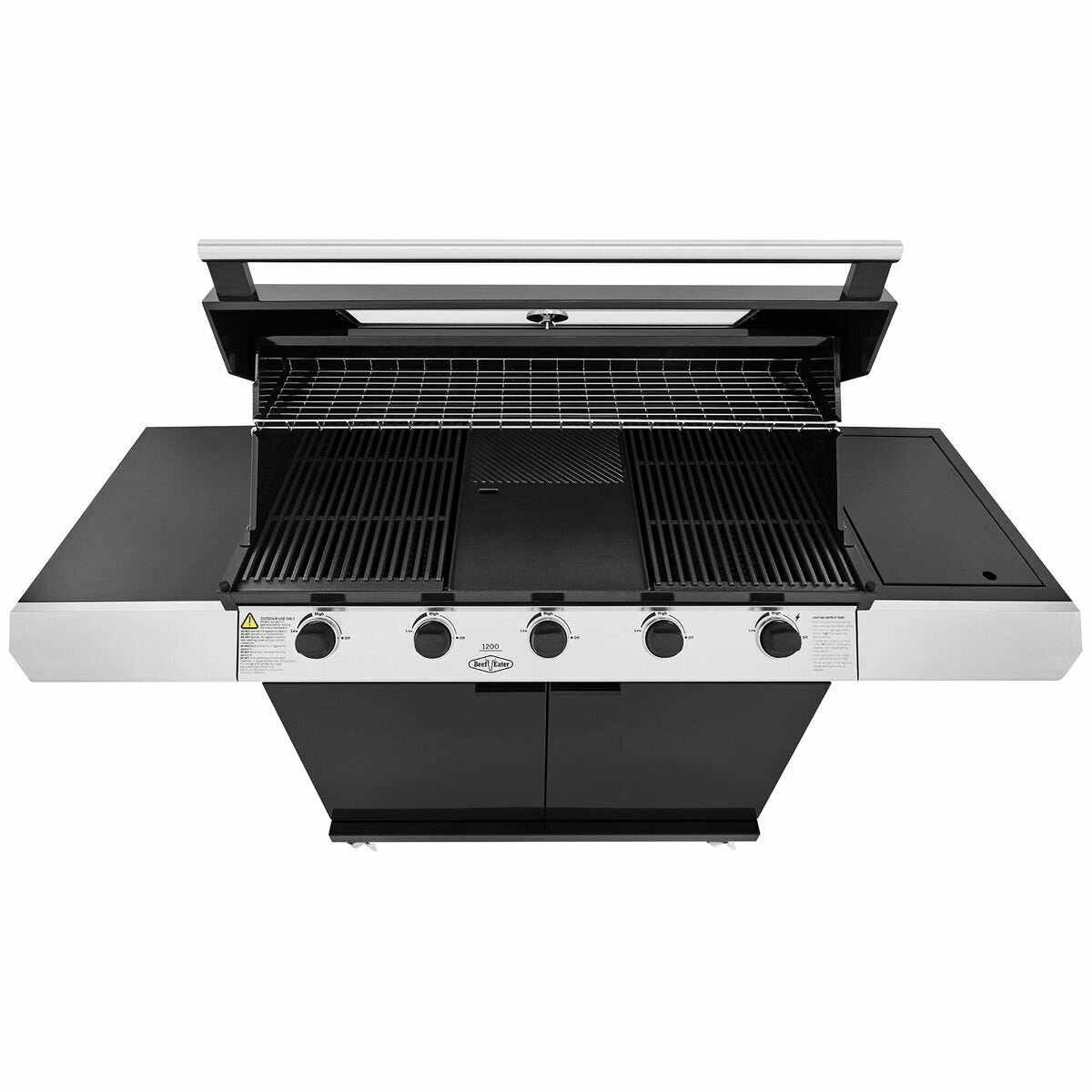 Beefeater 1200 Series 5 Burner LPG BBQ - Black Finish, Side Burner, Trolley with Wheels - BMG1251BB