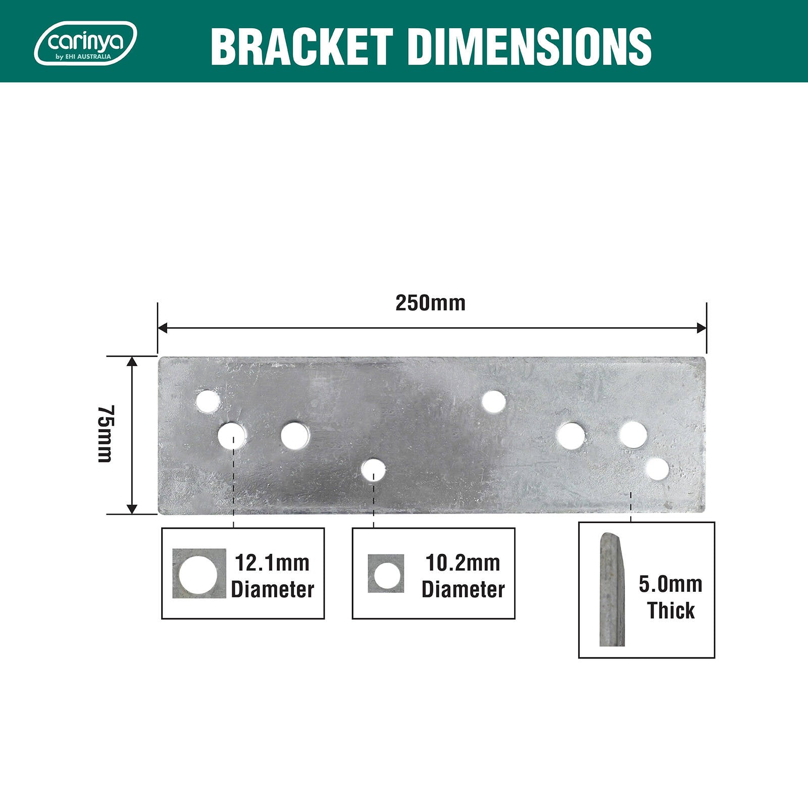 Carinya 250 x 75 x 5mm Galvanised Steel Mending Plate Bracket