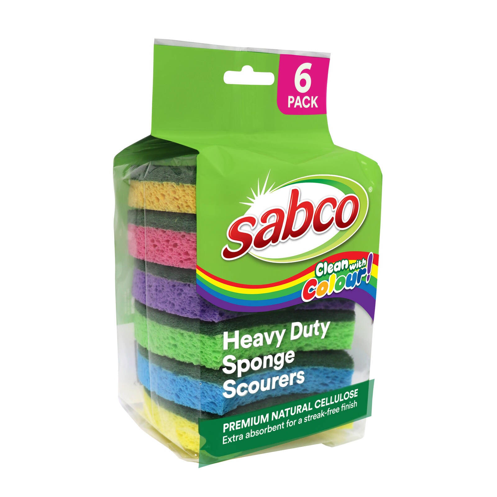 Sabco Clean with Colour Heavy Duty Sponge Scourer 6 Pack