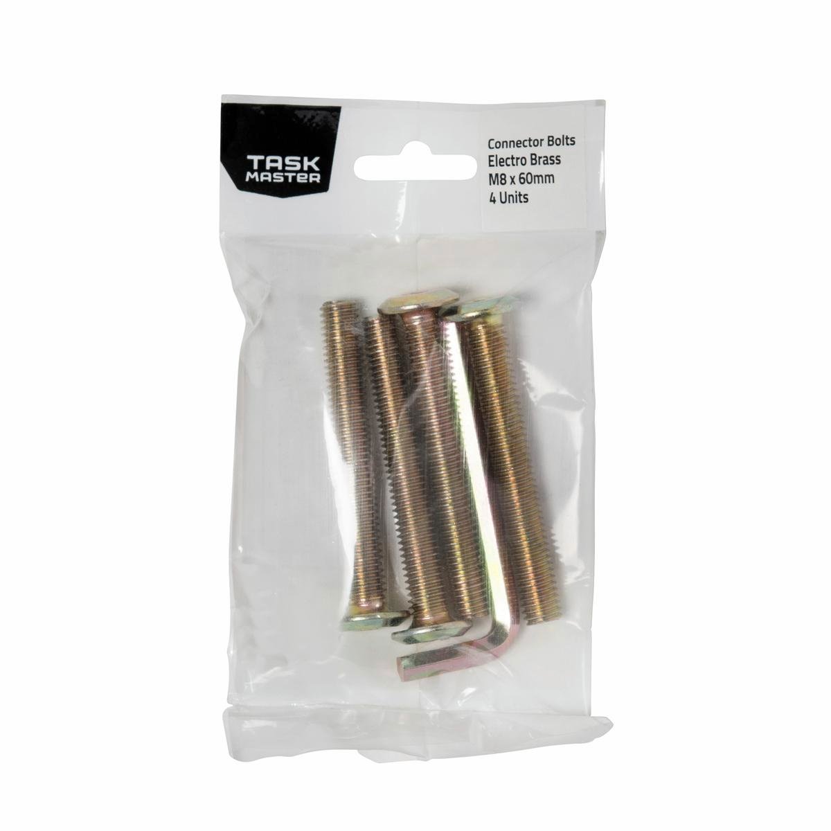 Taskmaster Brass M8 x 60mm Connector Bolt 4 Pack