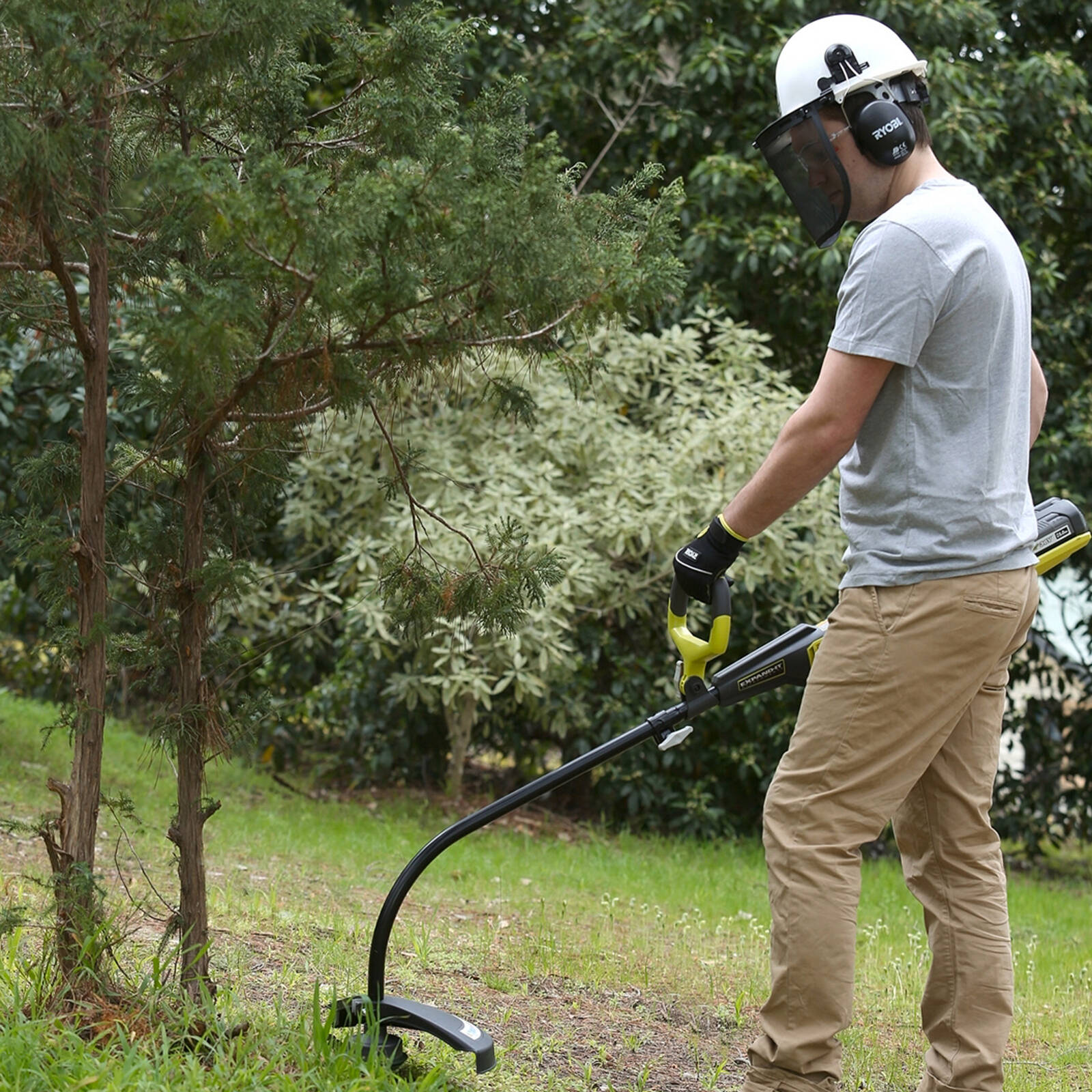 Ryobi Garden Helmet Kit with Visor & Earmuffs, White & Black