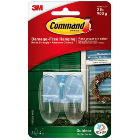 Command Outdoor Medium Clear Window Hooks - 2 Pack Damage-Free Hanging