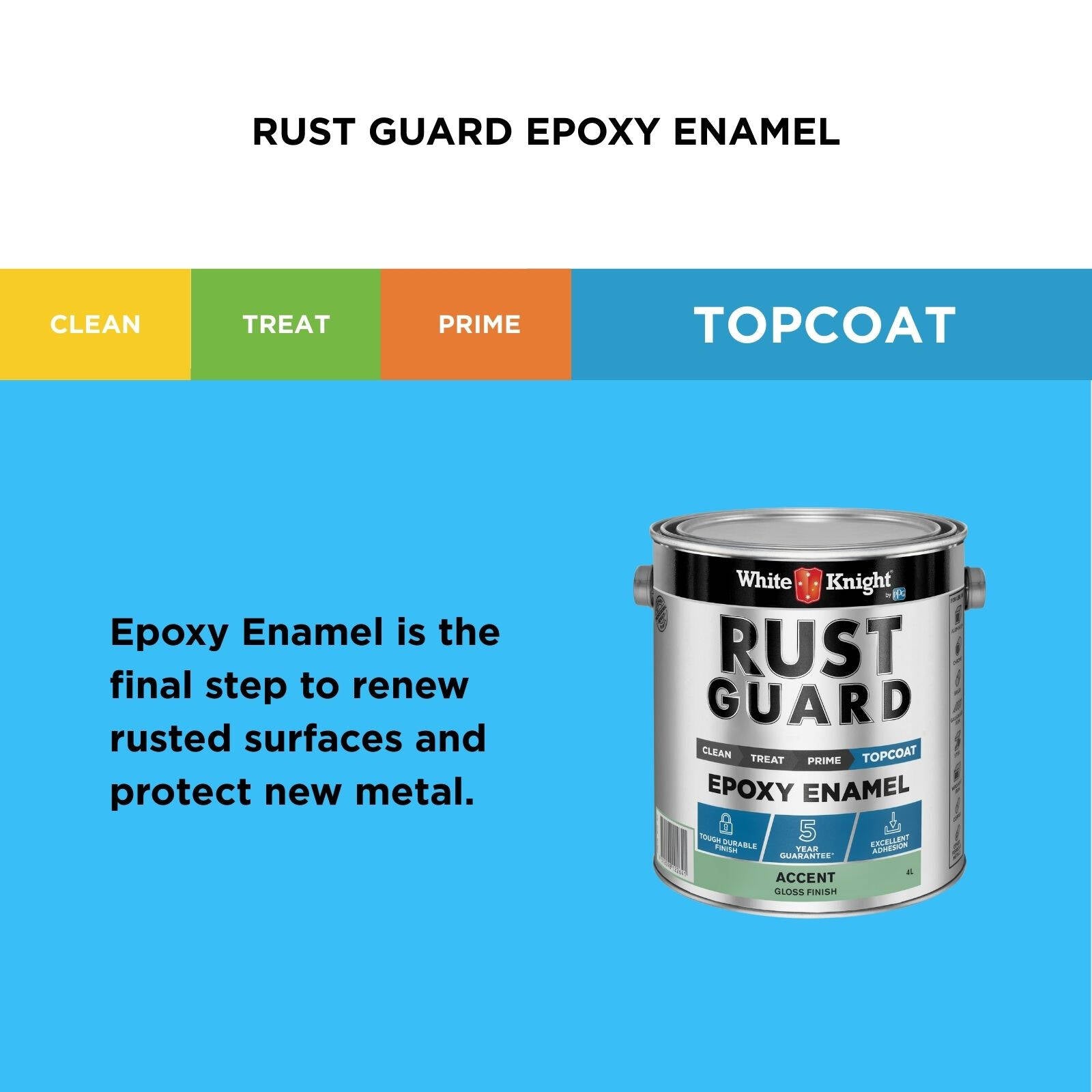 White Knight Rust Guard Accent Gloss Solvent Based Epoxy Enamel Paint 4L