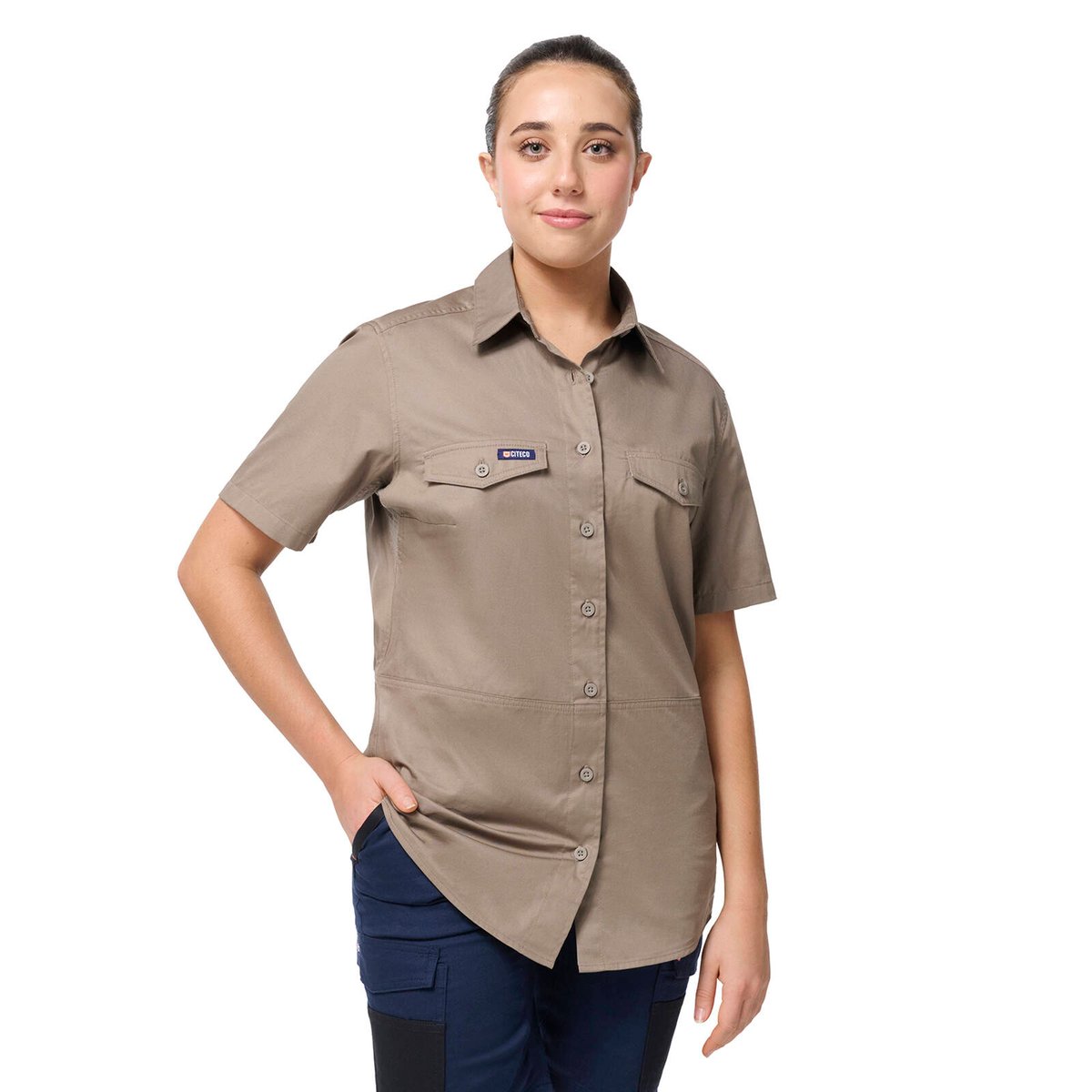 Citeco Women's Short Sleeve Shirt Khaki Size 16 - 100% Cotton