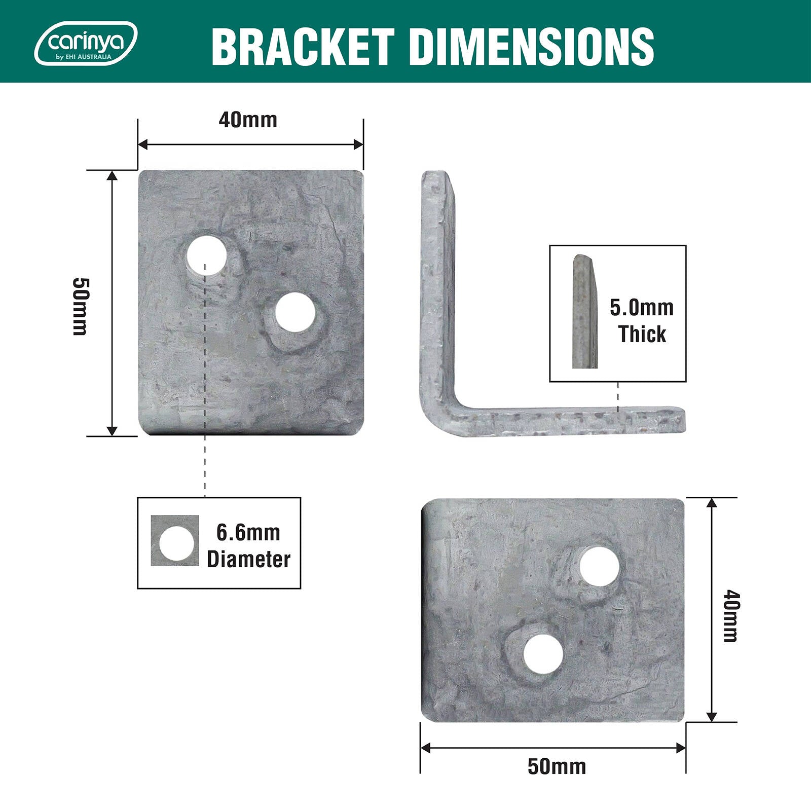 Carinya 50 x 50 x 40 x 5mm Hot Dipped Galvanised Steel Reinforcing Angle Bracket