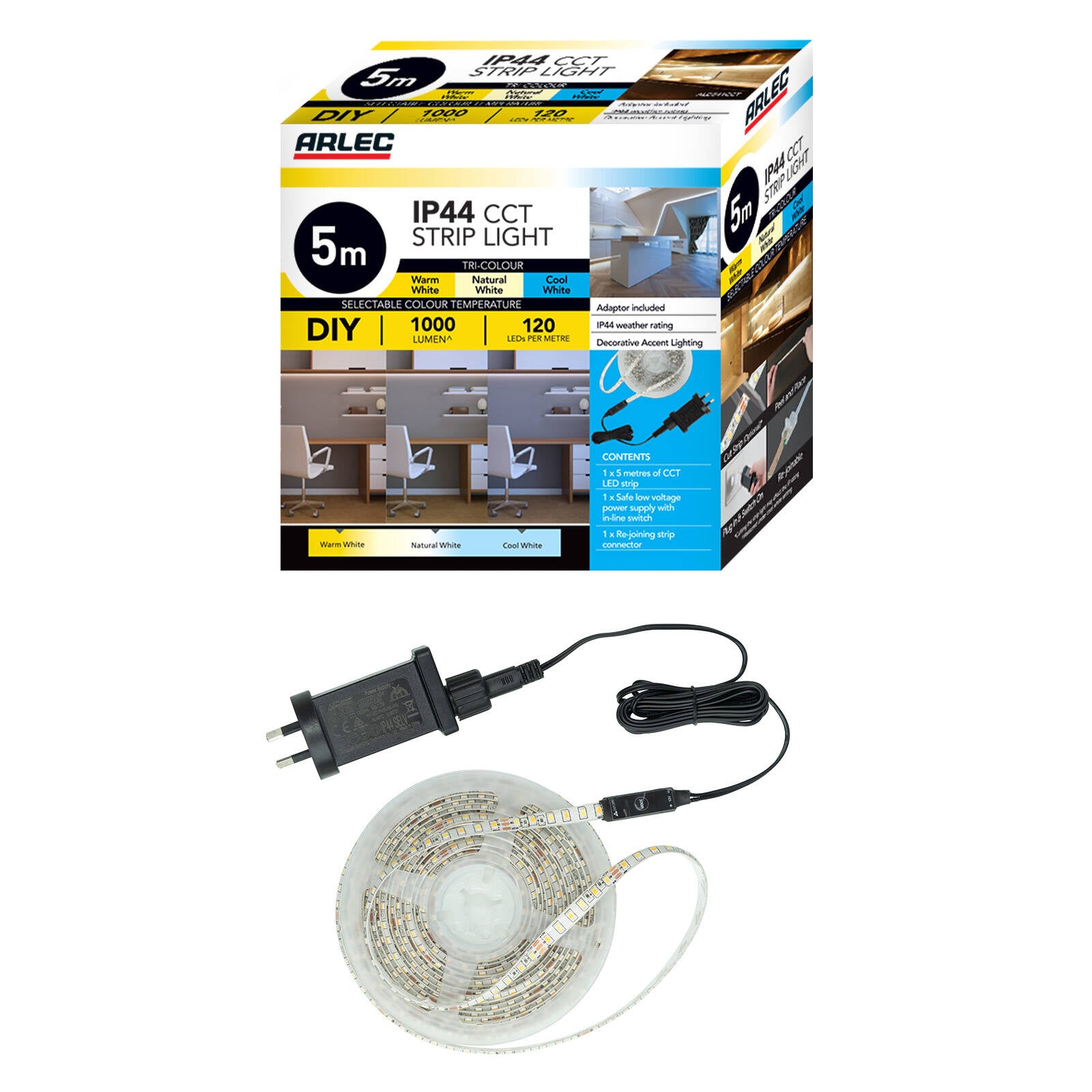 Arlec 5m LED Strip Light 800lm CCT IP44 Indoor Outdoor ALD541CCT