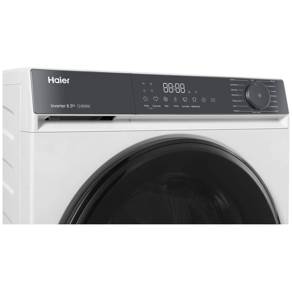 Haier 8.5kg Front Loader - White, Express 15 Cycle, Steam Refresh, 5 Star Energy - HWF85KW1