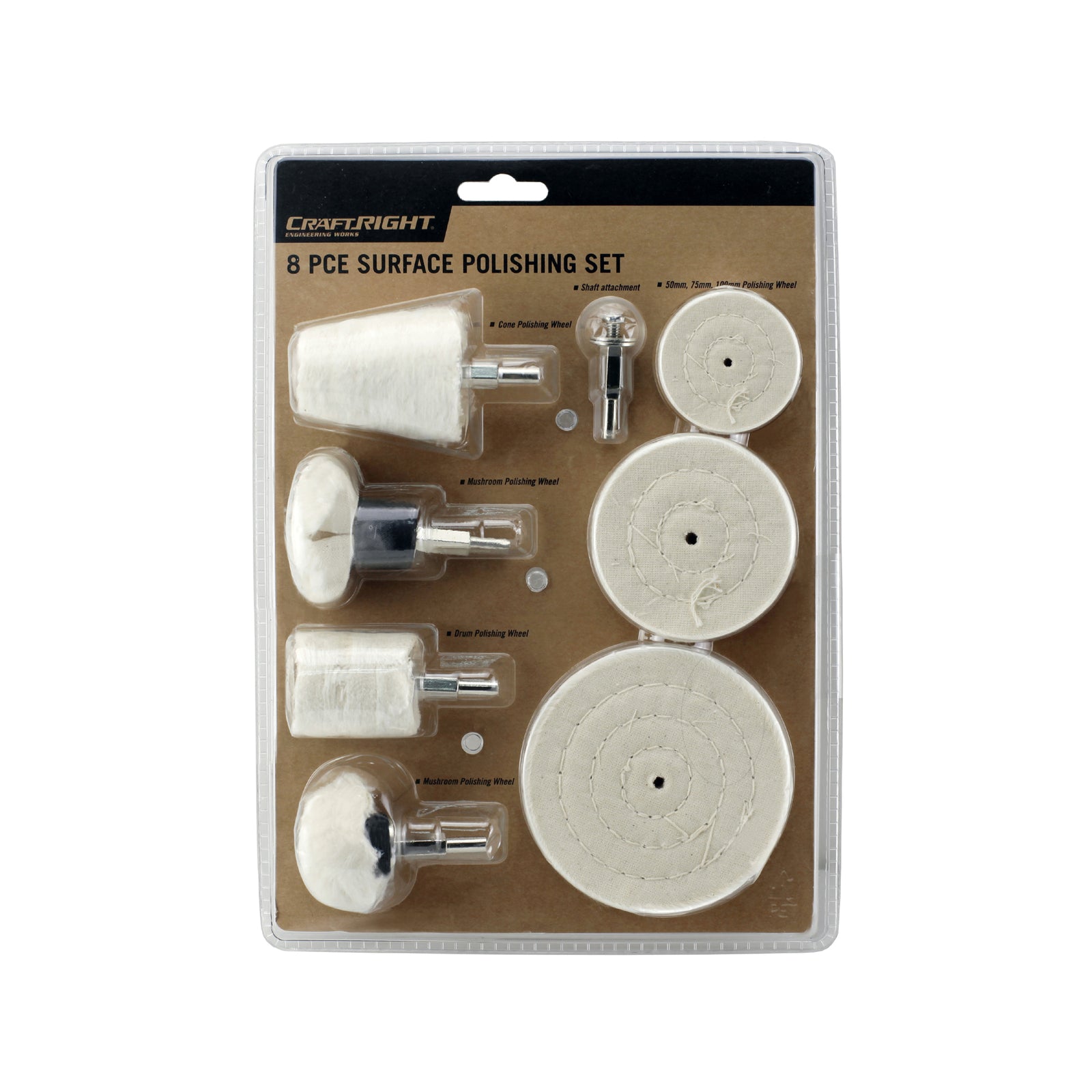 Craftright 8 Piece Drill Polishing Kit, Cotton, 225mm Surface Polishing Set