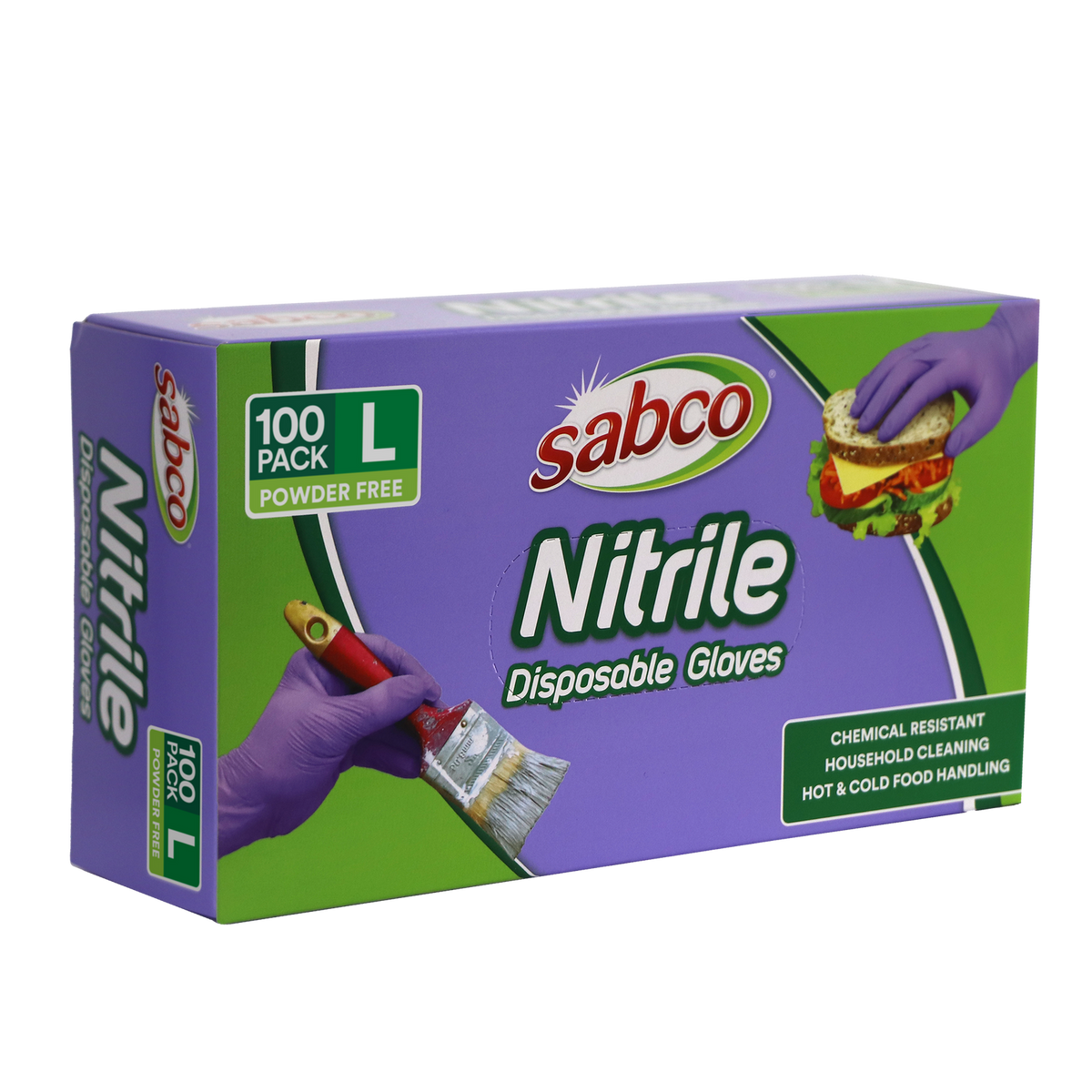 Sabco Large Purple Nitrile Disposable Gloves - 100 Pack