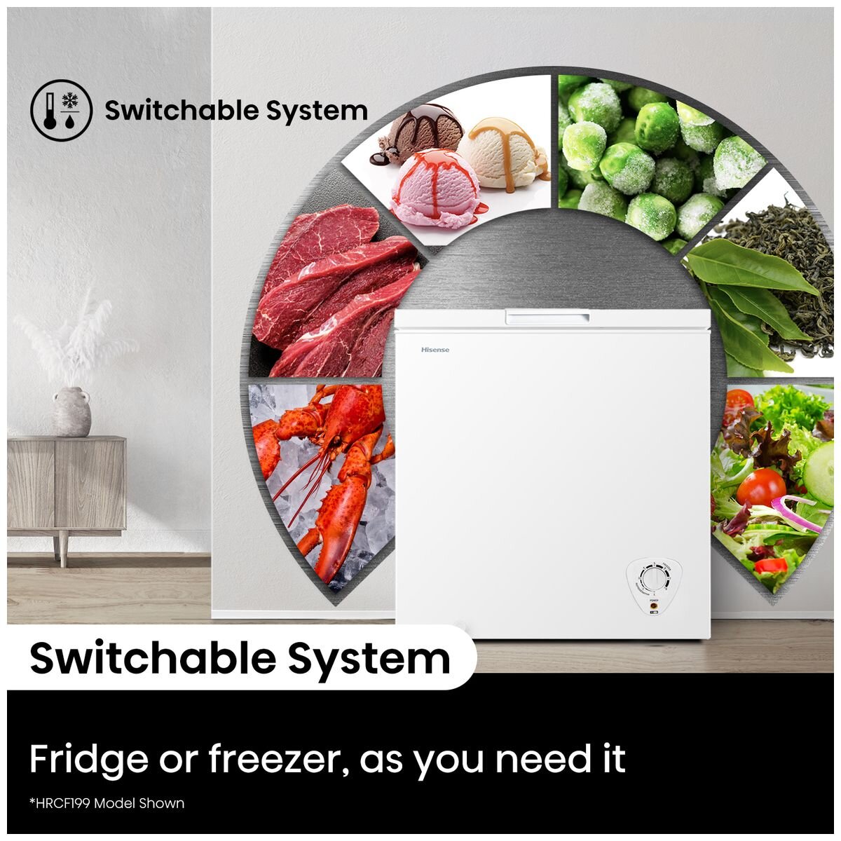 Hisense 145L Hybrid Chest Freezer - White, 6 Star Energy Rating, Electronic Control - HRCF146