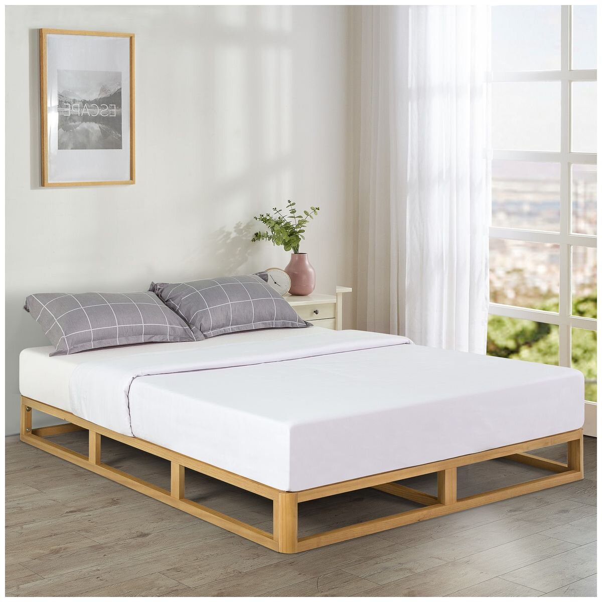Zinus King Wooden Pallet Bed Frame - Solid Pine, Low-Profile Design, Quiet Wooden Slats - AU-WDBF-8K